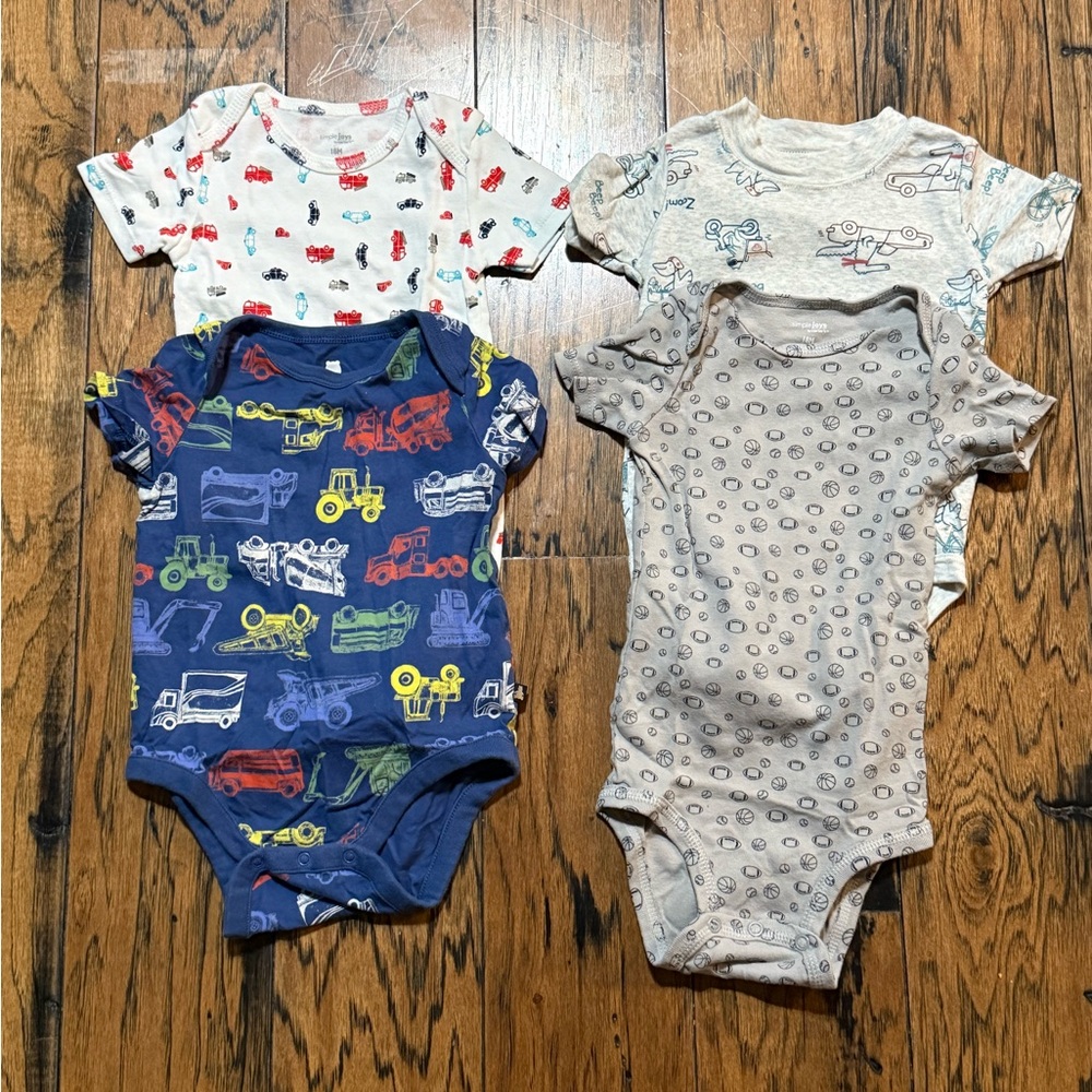 Carter's Baby Bodysuits with Vehicle Designs - Blue, Gray, Red